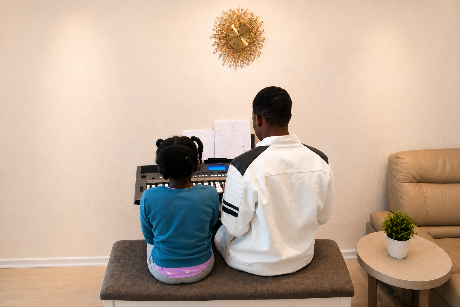 Teacher and student at keyboard